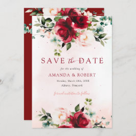 Modern Burgundy  Watercolor Blommigt Bröllop Spara Datumet