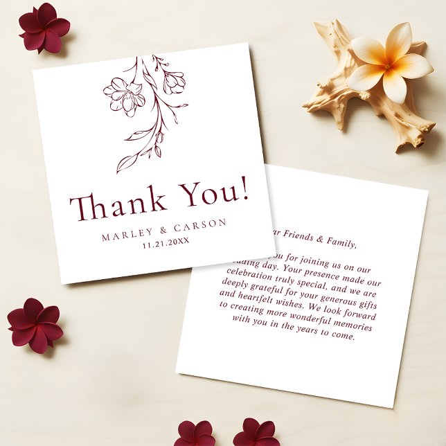 Modern Burgundy Wedding Budget Thank You Anteckningskort (Skapare uppladdad)