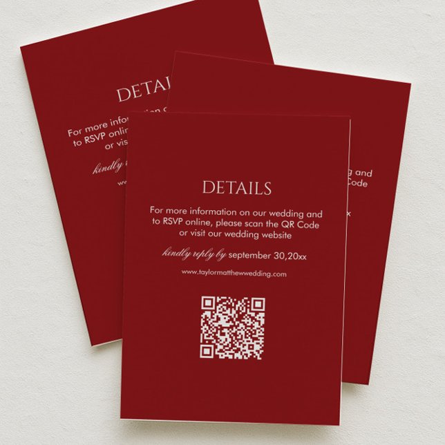 Modern Burgundy Wedding Details Qr Code Tilläggskort (Skapare uppladdad)