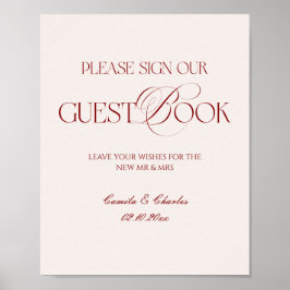 Modern Burgundy Wedding Guest Book Poster