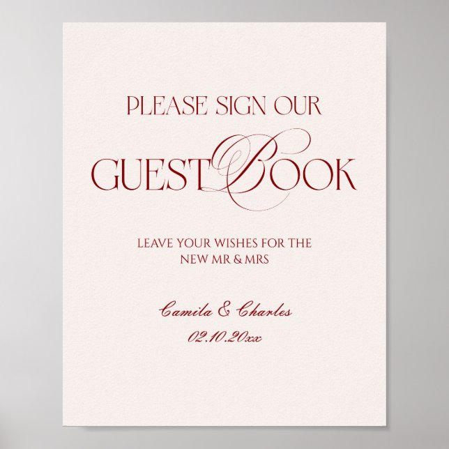 Modern Burgundy Wedding Guest Book Poster (Framsidan)