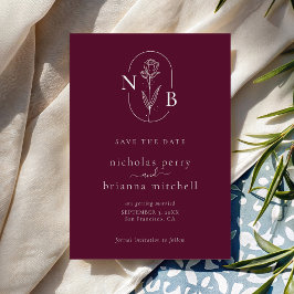 Modern Burgundy Wedding Monogram Minimalist Spara Datumet