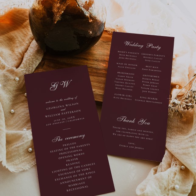 Modern Burgundy Wedding Program (Skapare uppladdad)