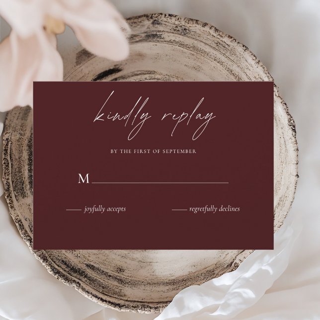 Modern Burgundy Wedding RSVP Card | Minimalist  OSA Kort (Skapare uppladdad)