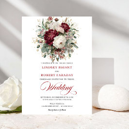 Modern Burgundy White Gold Floral Wedding Invite Inbjudningar