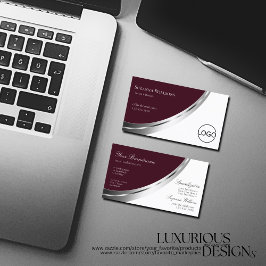 Modern Burgundy White med Silver Decor and Logotyp Visitkort
