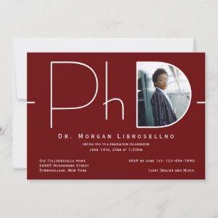 Modern Burgundy White Photo PhD Studenten Inbjudningar