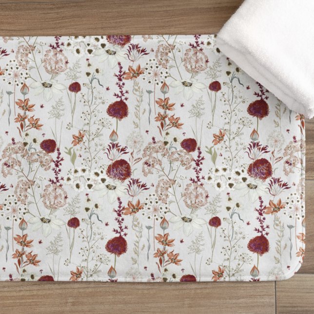 Modern Burgundy Wildblommor | Elegant Boho Blommig Badrumsmatta (Skapare uppladdad)