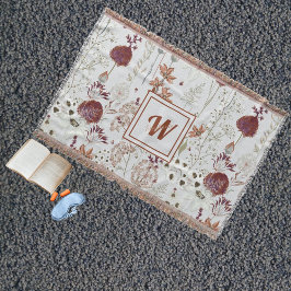 Modern Burgundy Wildblommor | Elegant Boho Blommig Filt