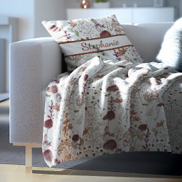 Modern Burgundy Wildblommor | Elegant Boho Blommig Fleecefilt