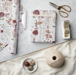 Modern Burgundy Wildblommor | Elegant Boho Blommig Presentpapper