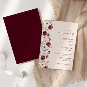 Modern Burgundy Wildblommy Bröllop Inbjudningar