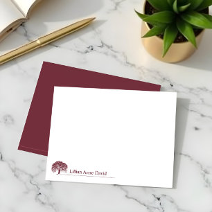 Modern Burgundy Willow Träd Logotyp Personlig Anteckningskort