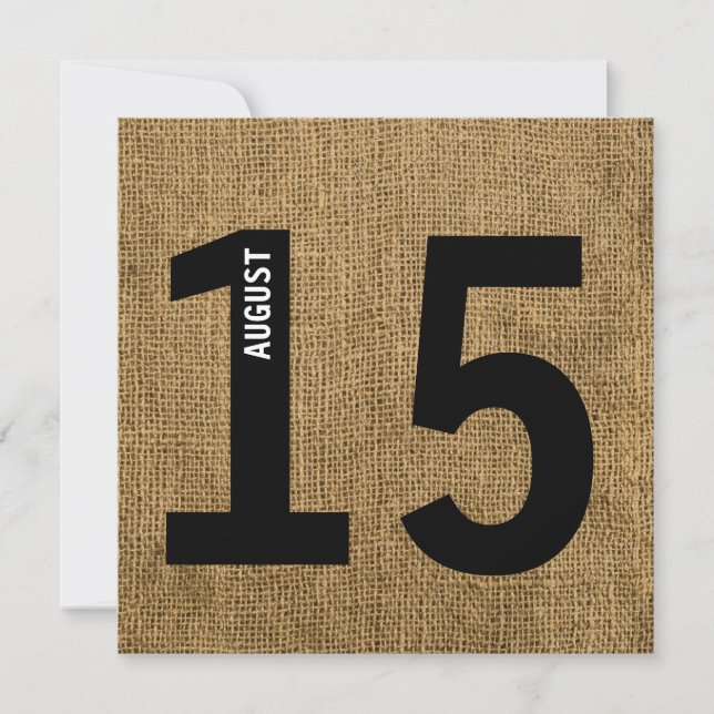 Modern Burlap Bold Calendar Bachelor eller Birthda Inbjudningar (Framsida)