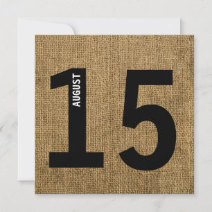 Modern Burlap Djärv Kalender Ogift eller Födelseda Inbjudningar