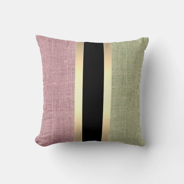 Modern Burlap Guld Stripe Kudde (Framsida)