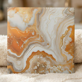 Modern Burnt Orange and Gold Liquid Marble Agate Kakelplatta