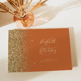 Modern Burnt Orange Guld Glitter-skript Gästböcker