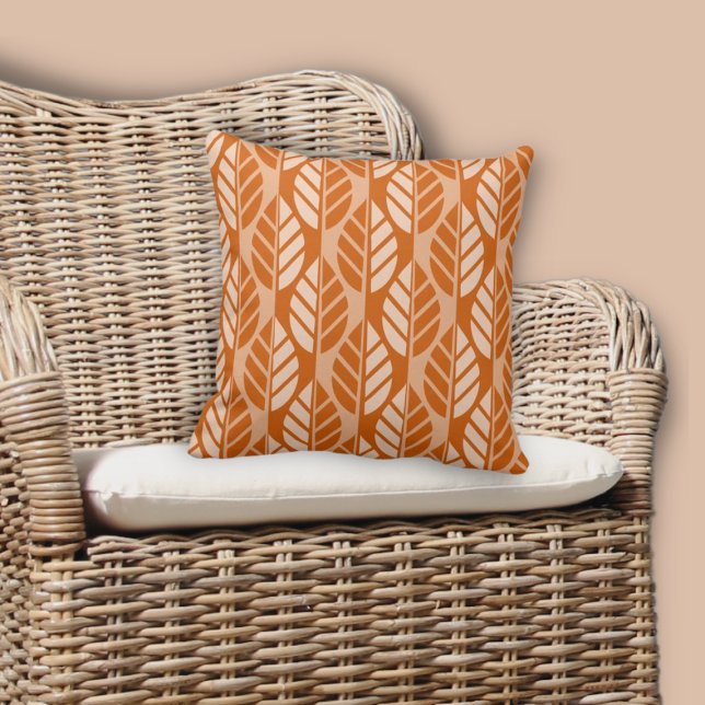 Modern Burnt Orange Löv Mönster Kudde (Modern Burnt-Orange Leaves Pattern Throw Pillow)