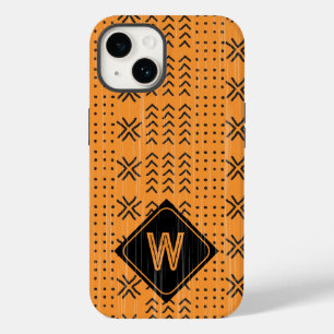 Modern Burnt Orange Mudcloth African Monogram