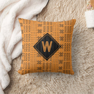 Modern Burnt Orange Mudcloth African Monogram Kudde