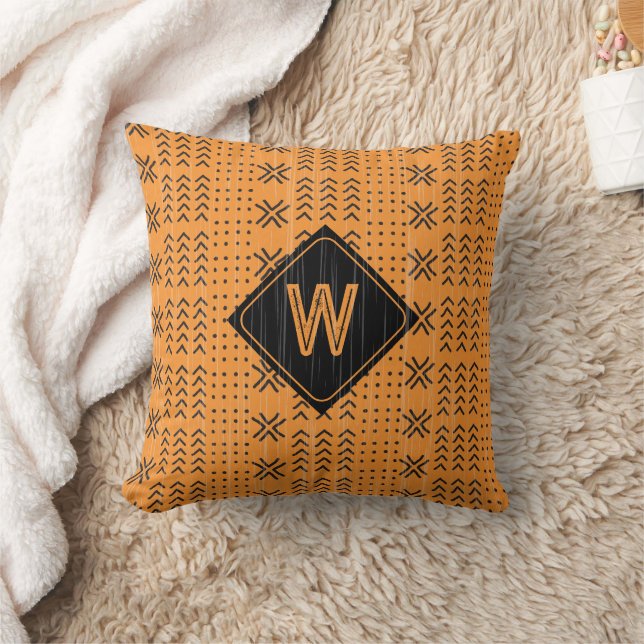 Modern Burnt Orange Mudcloth African Monogram Kudde (Filt)