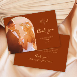 Modern Burnt Orange Photo Monogram Bröllop Tack Kort