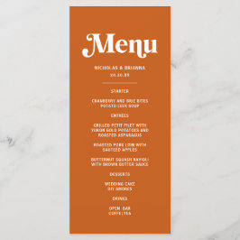 Modern Burnt Orange Retro Boho Bröllop Meny