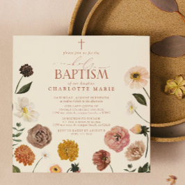 Modern Burnt Orange Terracotta Blommigt Heliga Bap Inbjudningar