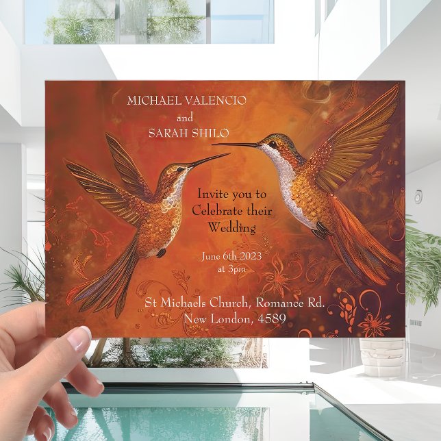 Modern Burnt Orange Terracotta Hummingbird Bröllop Inbjudningar (Skapare uppladdad)