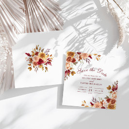 Modern Burnt Orange Terracotta Wildblommor Bröllop Spara Datumet