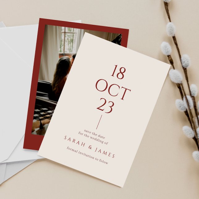 Modern Burnt Orange Typography Photo Bröllop Spara Datumet (Skapare uppladdad)