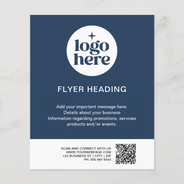 Modern Business Blue Custom Logo QR Code Business Flygblad (Framsidan)