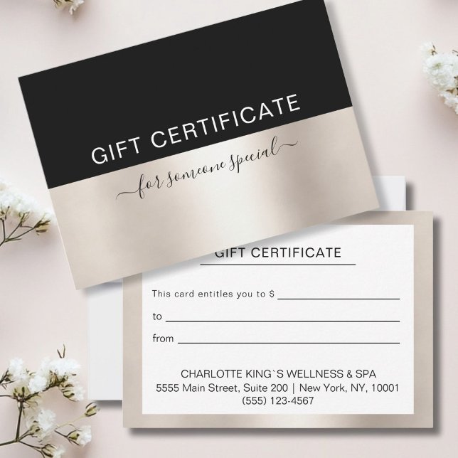 MODERN BUSINESS CERTIFICATE-gåva till dig (Modern, simple business gift certificate. Gold, Black. Add your data, company details.)