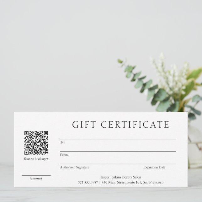 Modern Business Gift Certificate för enkel QR-kod (Stående Fram)