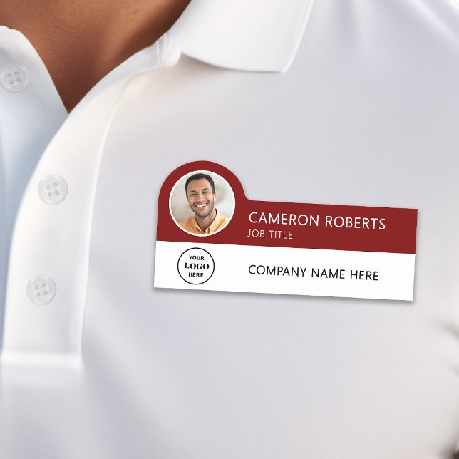 Modern Business Logo Burgundy Photo Magnetic Namnbricka (Skapare uppladdad)
