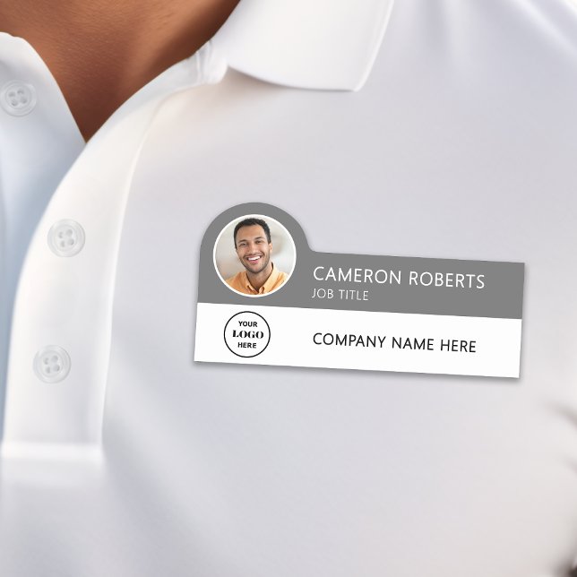 Modern Business Logo Gray Photo Magnetic Namnbricka (Skapare uppladdad)