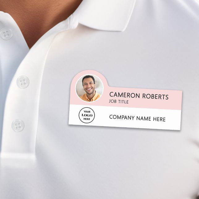 Modern Business Logo Pink Photo Magnetic Namnbricka (Skapare uppladdad)