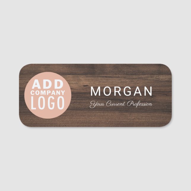 Modern Business Logo Rustic Wood Look Employees Namnbricka (Framsida)