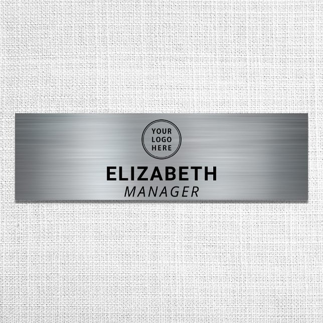 Modern Business Logotyp Brushed Silver Namnbricka (Skapare uppladdad)