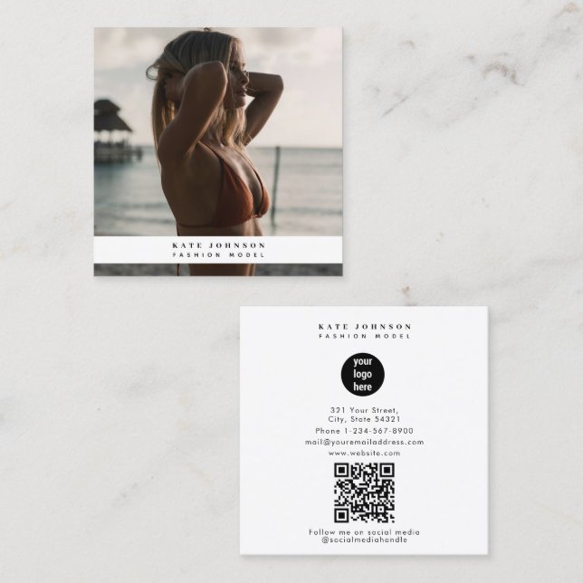 Modern Business Logotyp Mode Beauty Photo Fyrkantigt Visitkort (Fram/baksida)