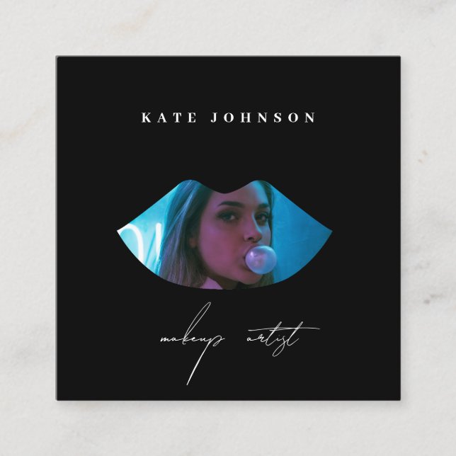 Modern Business Logotyp Photo Makeup Artist Lip Fyrkantigt Visitkort (Framsida)