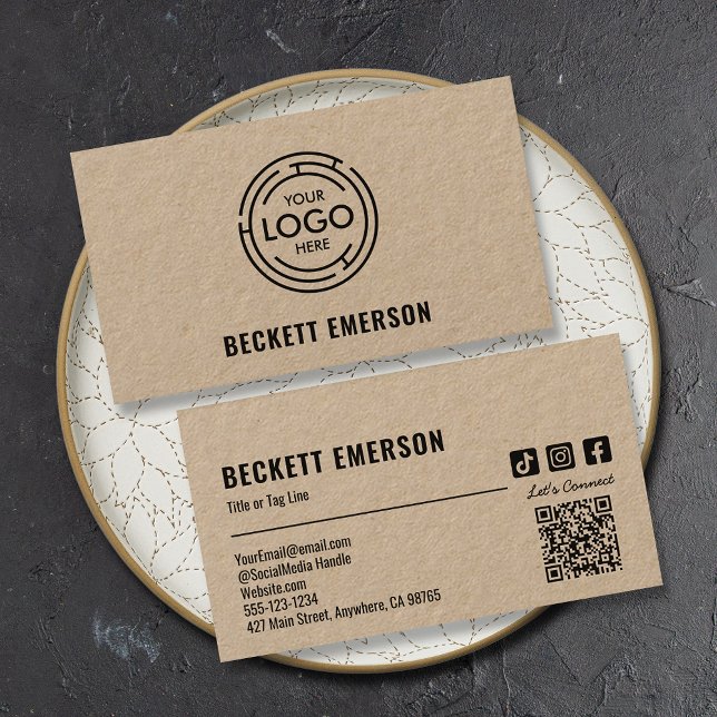 Modern Business Logotyp QR Code Kraft Visitkort (Skapare uppladdad)