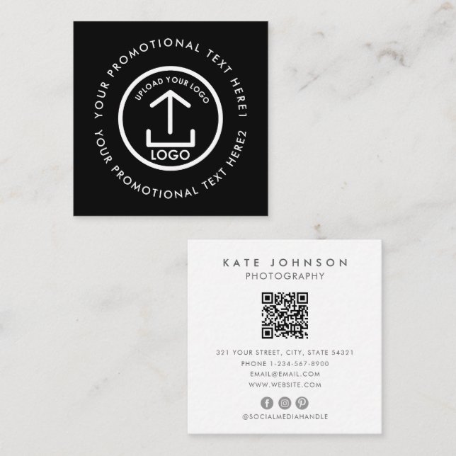 Modern Business Logotyp Scannable QR Code Black Wh Fyrkantigt Visitkort (Fram/baksida)