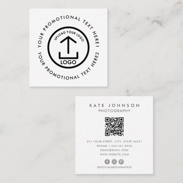 Modern Business Logotyp Scannable QR Code White Fyrkantigt Visitkort (Fram/baksida)