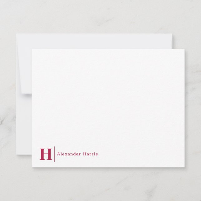Modern Business Monogram Initial Line Burgundy Red Anteckningskort (Framsida)