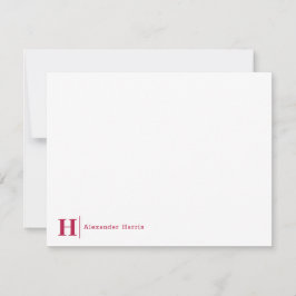 Modern Business Monogram Initial Line Burgundy Red Anteckningskort