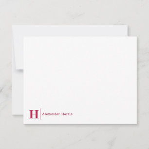 Modern Business Monogram Initial Line Burgundy Red Anteckningskort