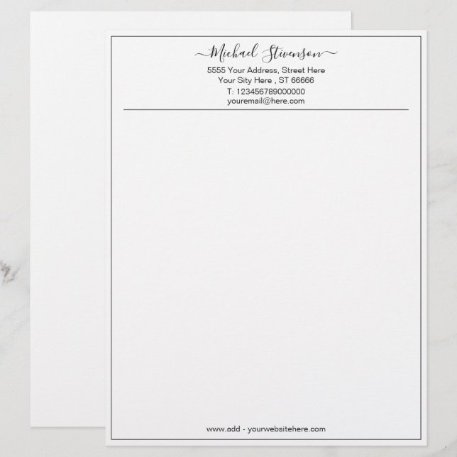 Modern Business Namn Text Personlig Letterhead Brevhuvud (Fram/baksida)