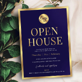 Modern Business Open House för marin och Guld Logo Inbjudningar